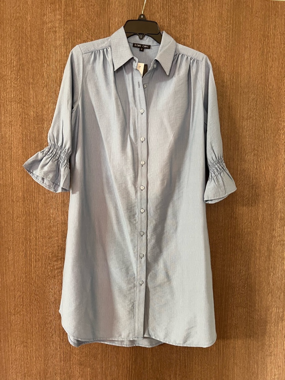 NWT Chambray Shirt Dress - Light Blue Button Front
